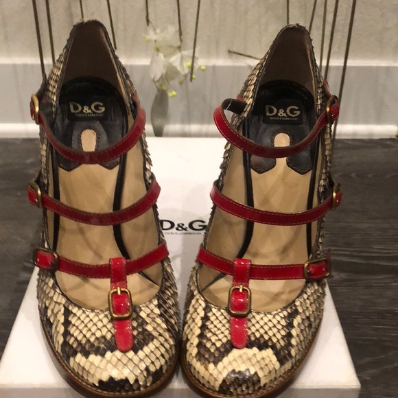 D&G Shoes - D&G Snakeskin & Strawberry Red MaryJane Heels!